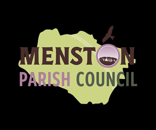 Logo of Menston Parish Council featuring a stylized map outline with trees and a bird.